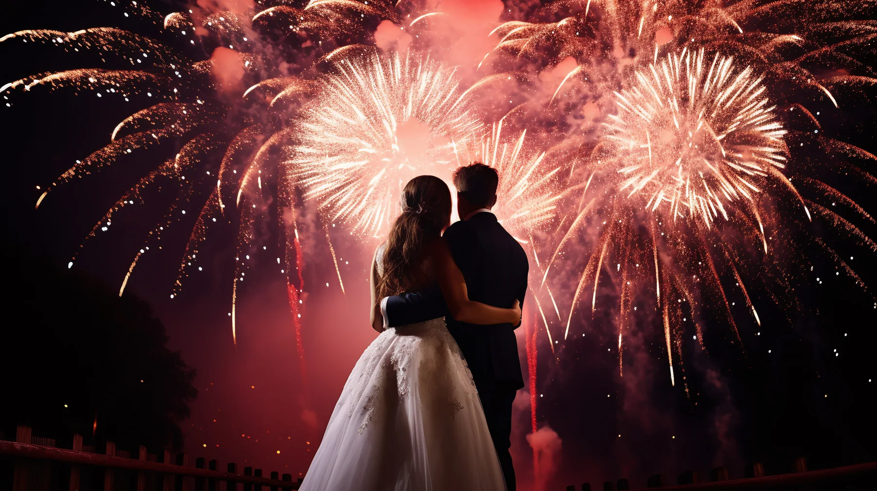 Wedding couple with fireworks